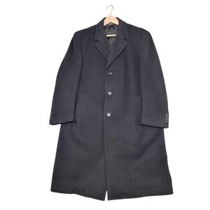 Jos A Bank Overcoat Mens 44R Black Wool Cashmere Long Topcoat Single Breasted